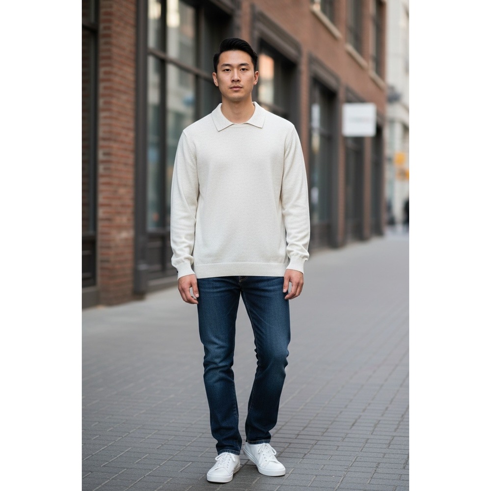Banana Republic Aire Polo‎ Mens XL Light Grey Long Sleeve Knit Sweater 878134-01